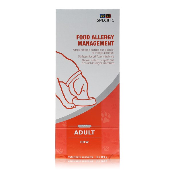 Package of Specific Adult CDW Food Allergy Management for dogs on a white background