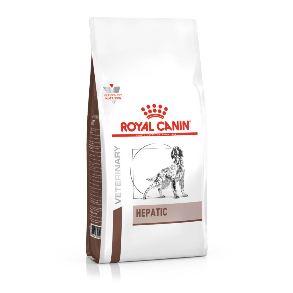 Royal Canin Veterinary Diet Hepatic dog food package on a white background