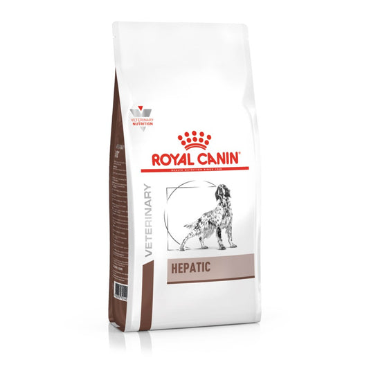 Royal Canin Veterinary Diet Hepatic dog food package on a white background